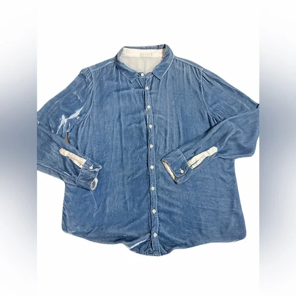 CP Shades Women light blue Velvet Button-Up Shirt XL  Silk Blend Long Sleeve USA - Picture 7 of 11